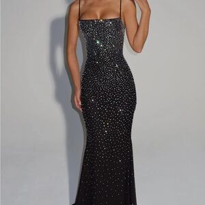 BABYBOO LORELEI GOWN - Sleek Black Maxi Dress with Sparkling Accents